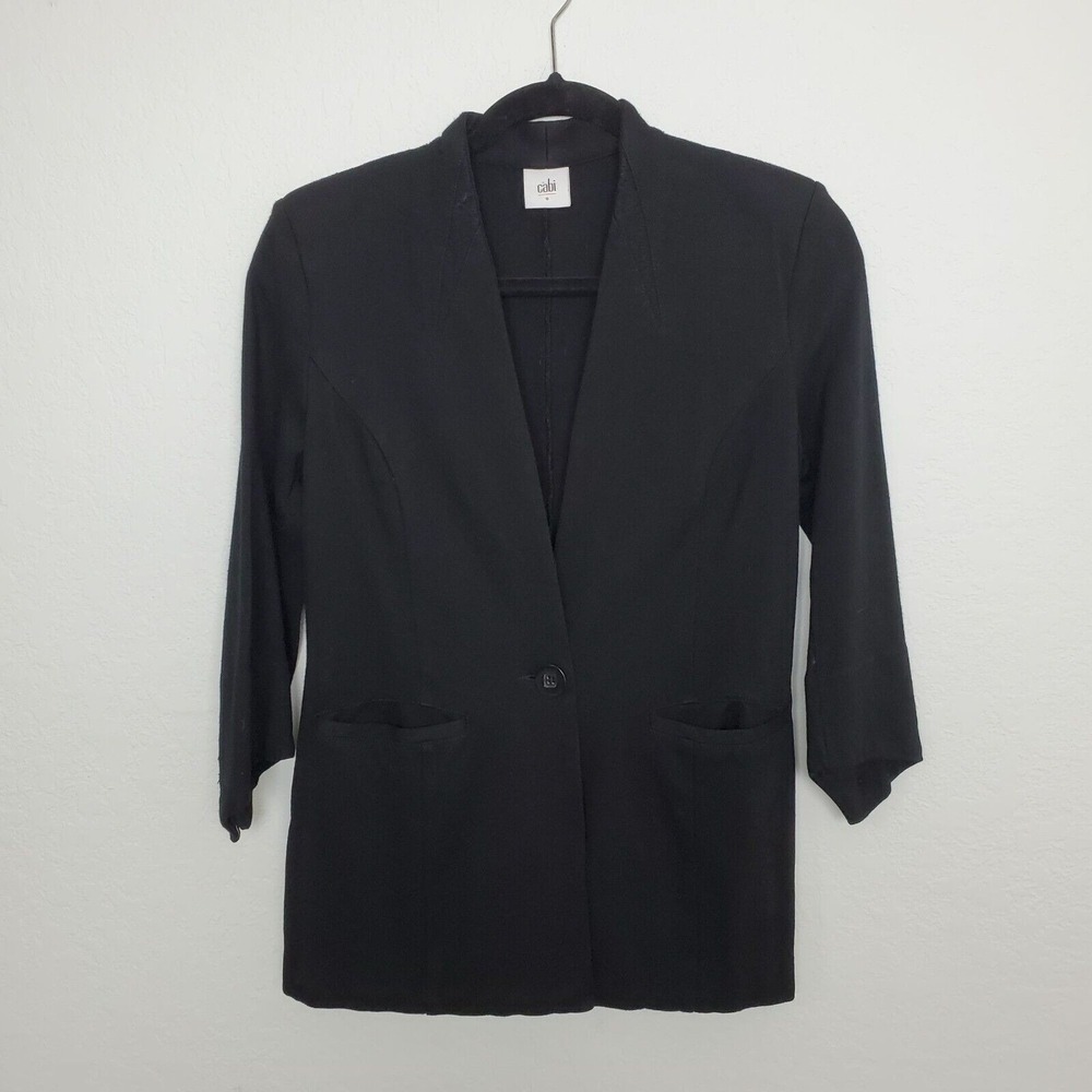 Cabi‎ 3026 Womens Turner Collarless Blazer Black One Button Size 0 Stretch